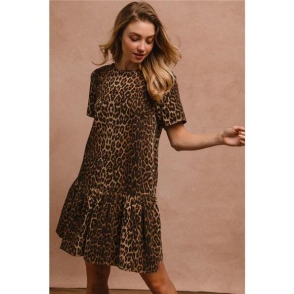 BiBi Tie Back Leopard Round Neck Short Sleeve Dress - Picture 6 of 7